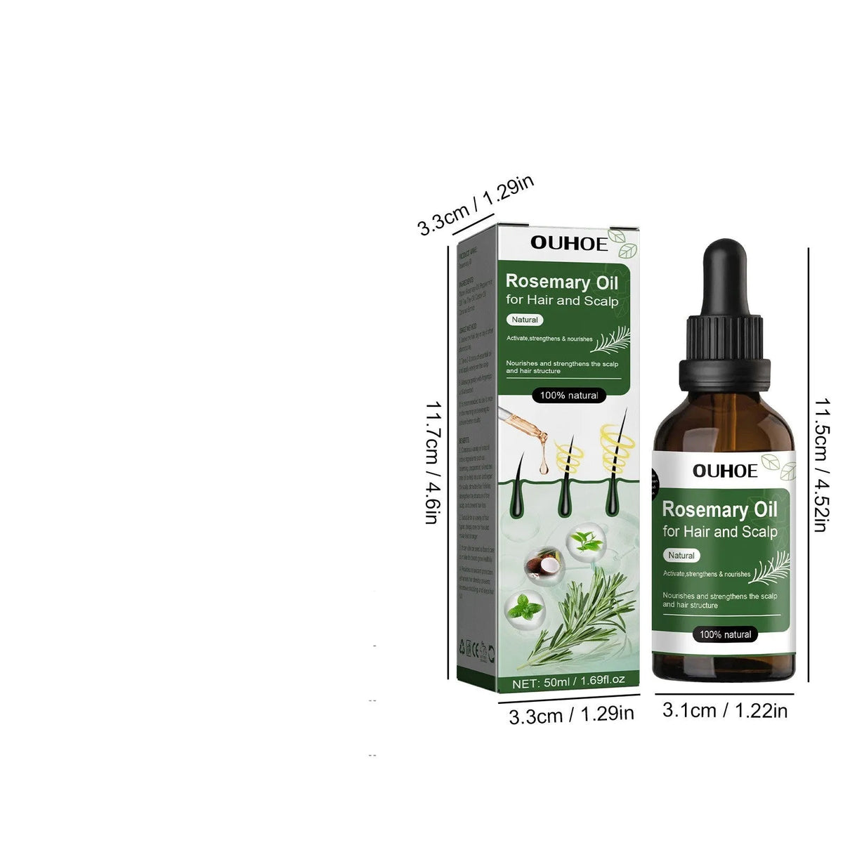 50ml anti-drop nourishing hair care essential oil with rosemary and peppermint in a small bottle