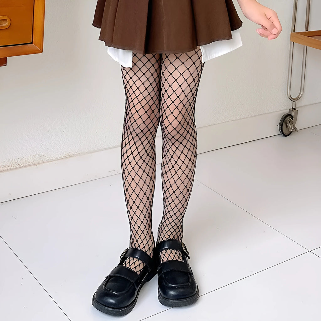 Women's mesh pattern pantyhose in black and white with anti-hook function