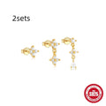 S925 sterling silver geometric tassel earring set with three pairs in gold colours