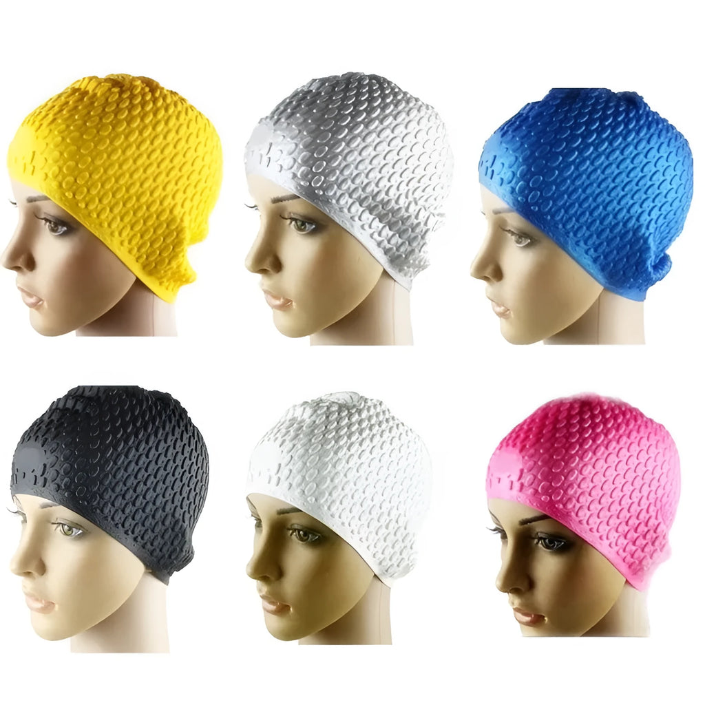 Silicone swimming ear plugs for adults in solid black, blue, gray, pink, white, and yellow