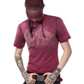 Red men's slim-fit t-shirt with distressed finish and short sleeves for summer casual wear