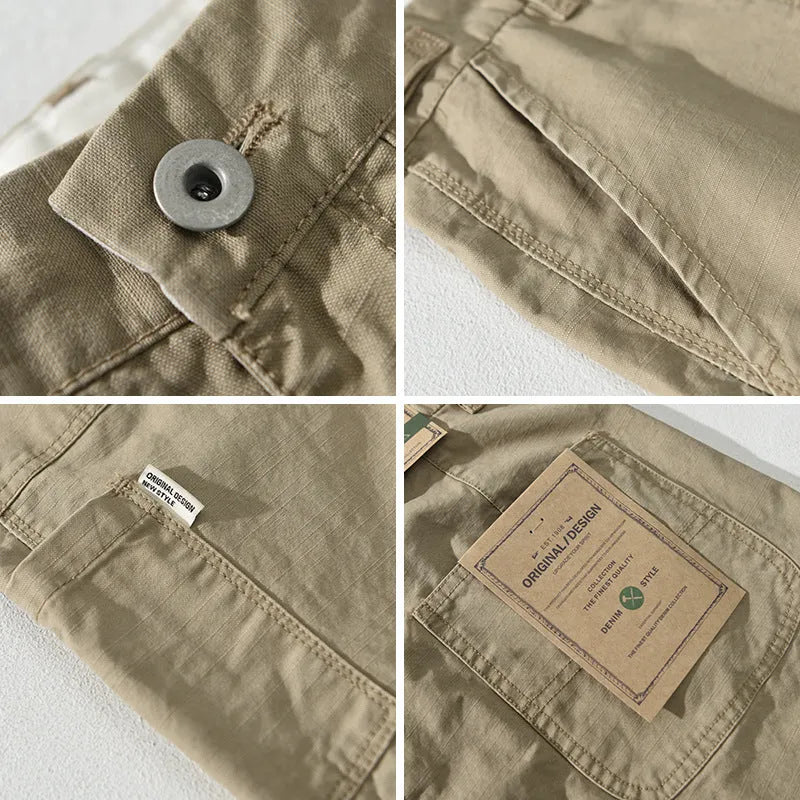 Men's workwear casual pants in cotton, mid waist straight leg, available in apricot, brown, army green colour options