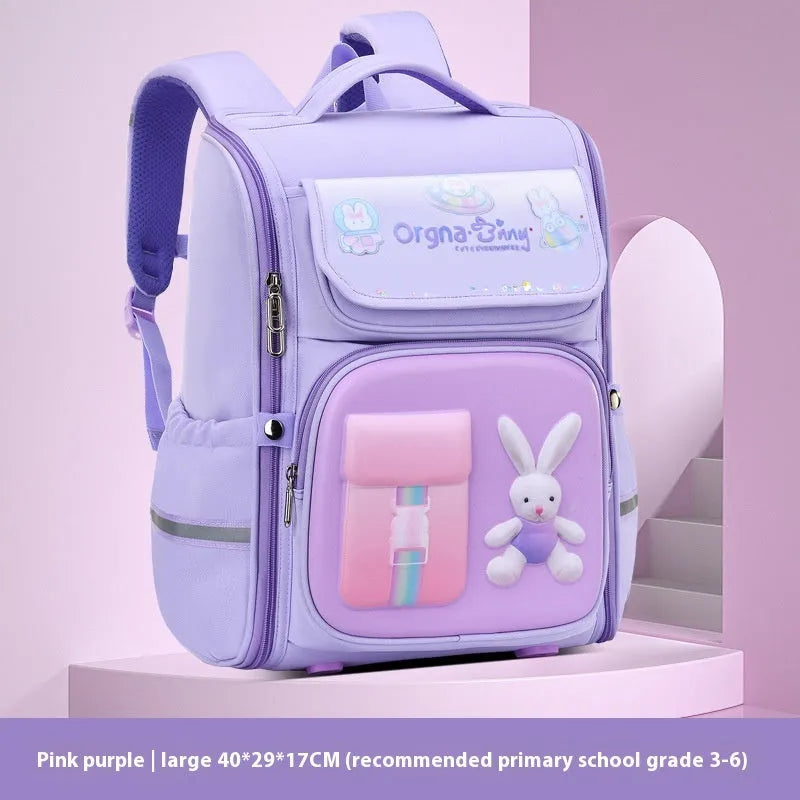 Children's large capacity cartoon backpack with airpillow shoulder straps in rabbit or spaceman designs
