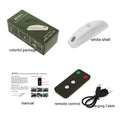 Black remote-controlled car strobe light with charging cable on a white background.