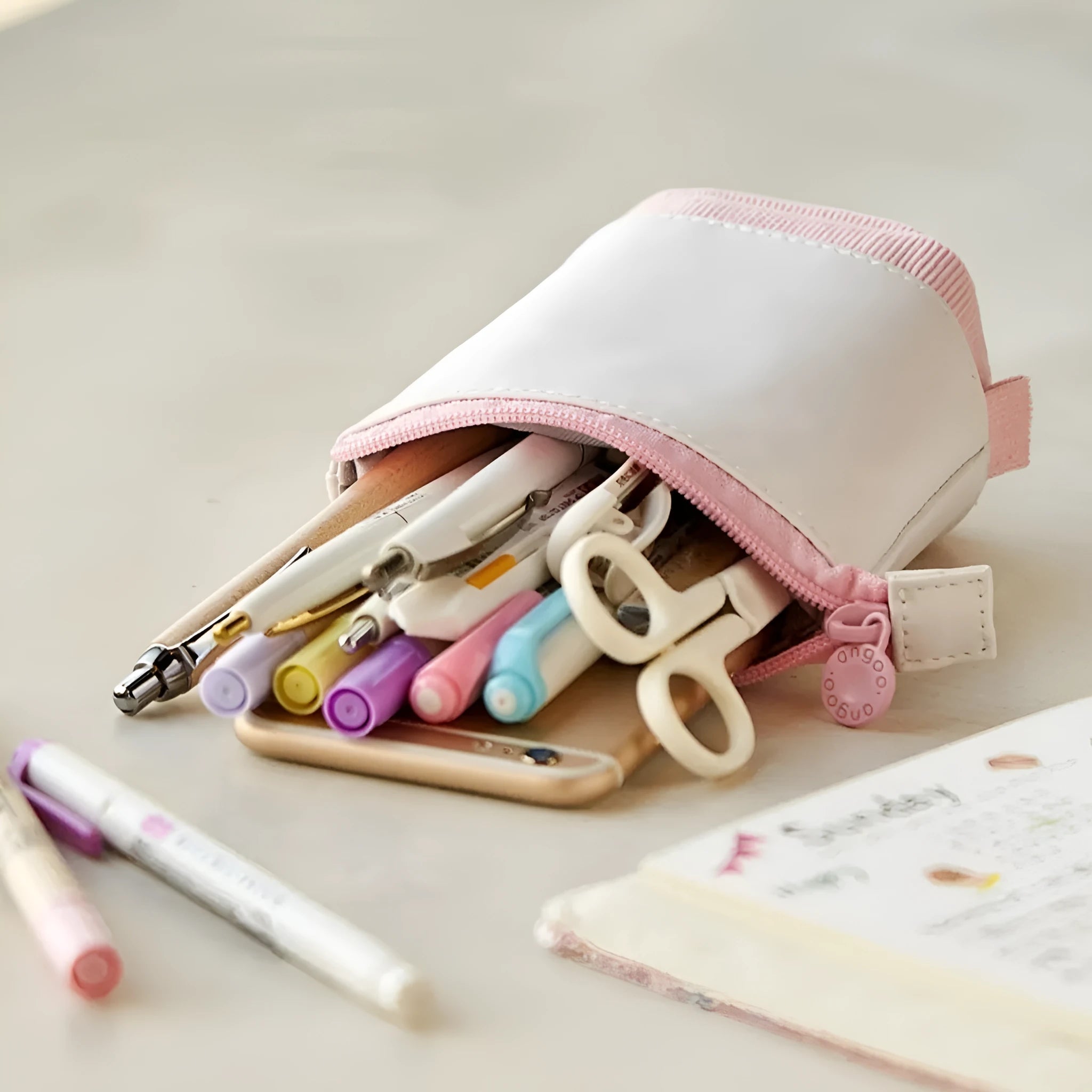 PU corduroy stationery case with drop-down telescopic design in six colour options.