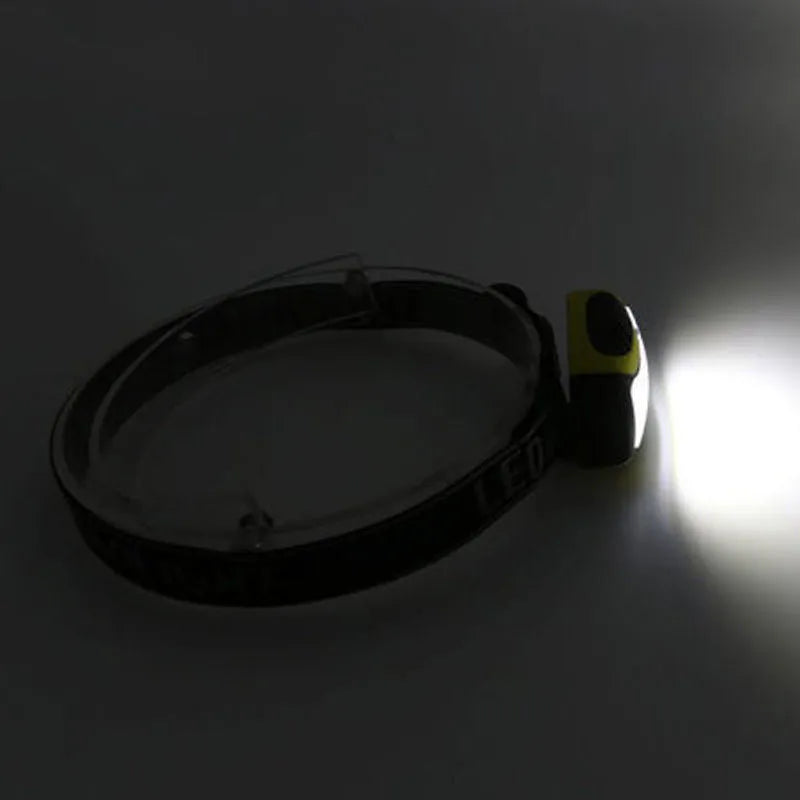 Yellow three-speed COB LED headlamp with adjustable head strap on a black background.