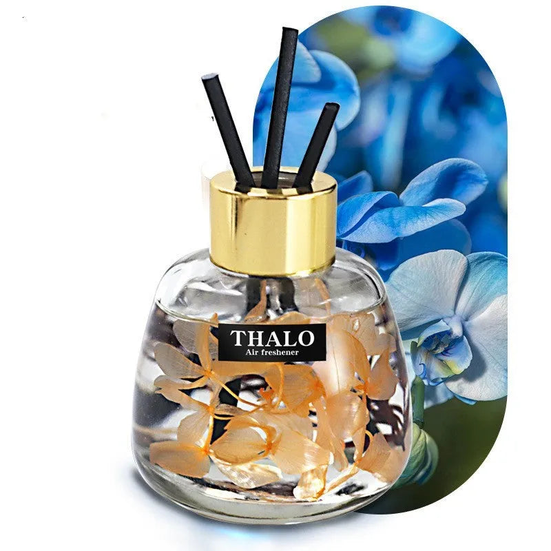 Clear glass bottle-shaped car perfume ornament for loose incense, shown in assorted colours.