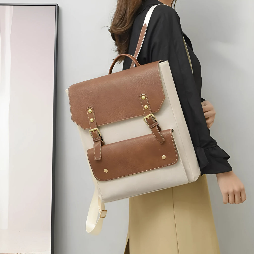 Korean style retro backpack in soft PU material showing ventilation features