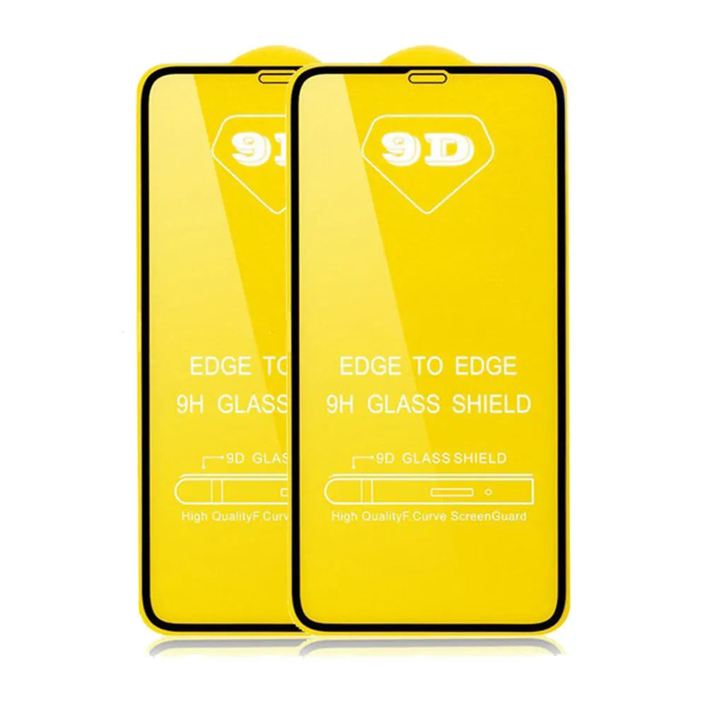 Black full screen tempered glass protector for Xiaomi smartphones on a white background.