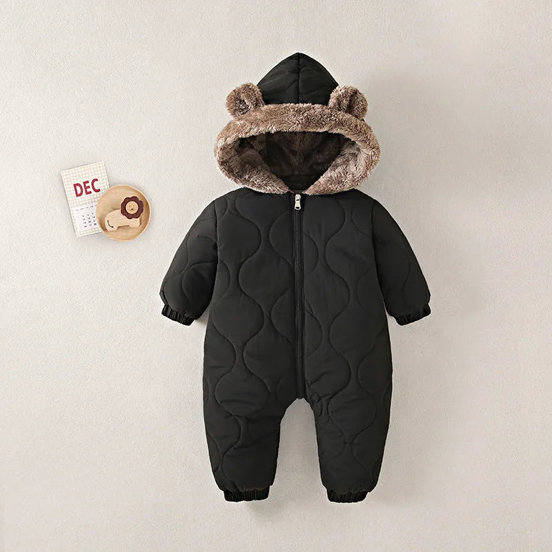 Baby winter jumpsuit thickened nylon black white unisex 70cm 80cm 90cm 100cm height