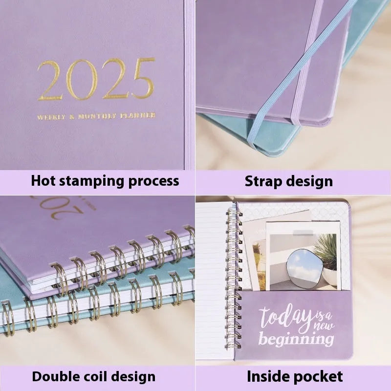 A5 leather notebook with metal coil binding in multiple colour options