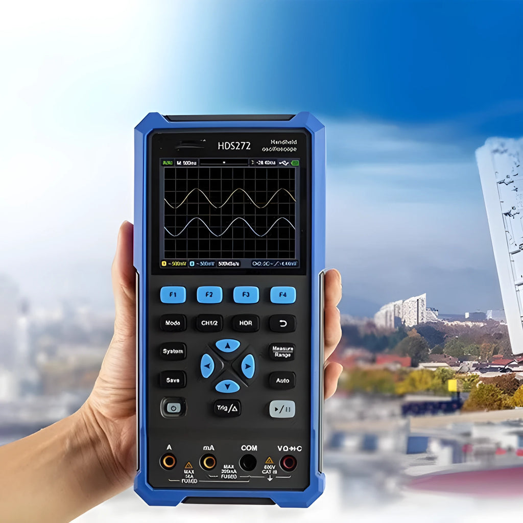 Owon HDS272 handheld digital oscilloscope with probes and accessories for automotive diagnostics