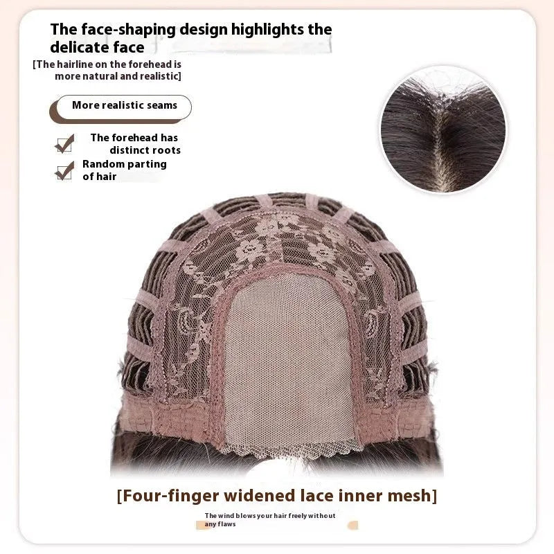 Forehead lace front wig with mid-length natural black straight hairstyle and styling accessories