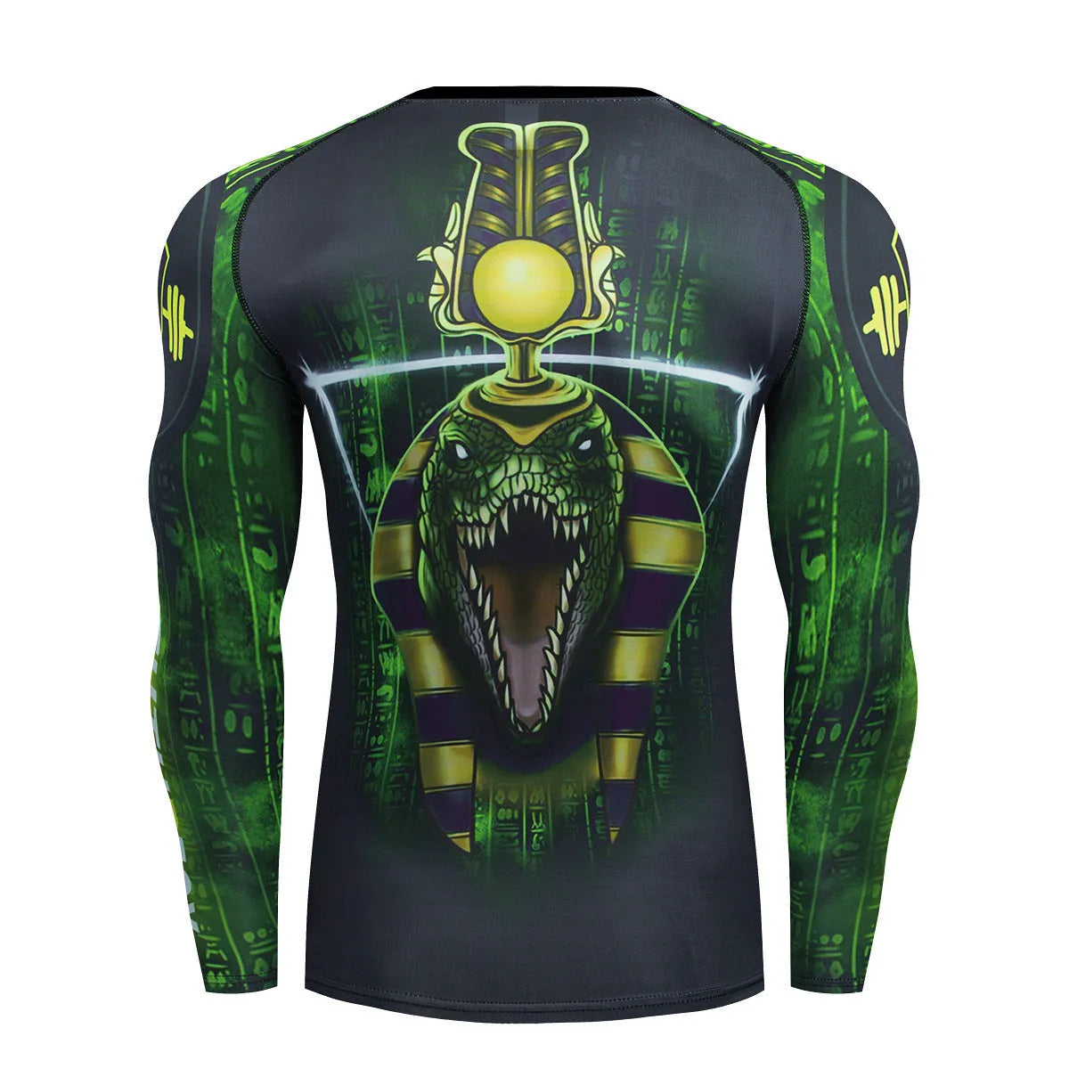 Man wearing a slim-fit, long-sleeve printed sports suit for running or fitness exercise.