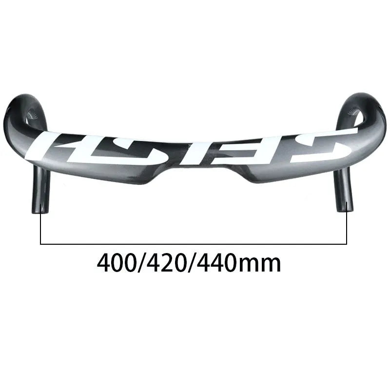 Carbon fibre road bike drop handlebar showing 31.8mm clamp and classic bend.