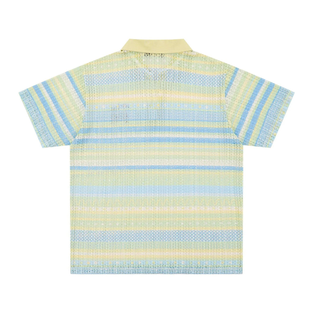 Men's blue printed casual shirt with short sleeves and loose fit