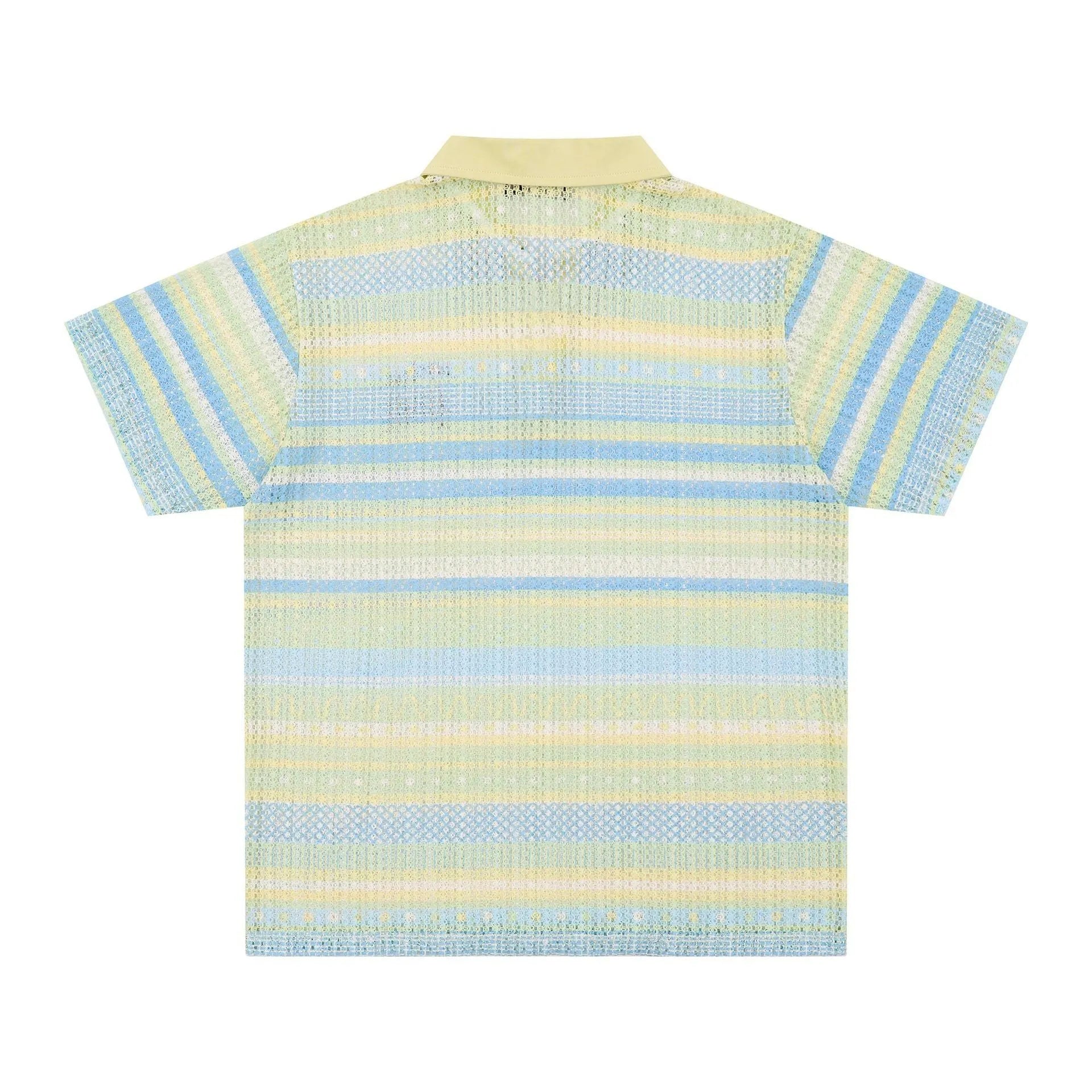 Men's blue printed casual shirt with short sleeves and loose fit