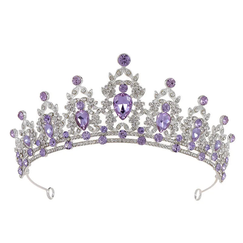 Baroque bridal crown headdress with rhinestones on alloy frame in silver and gold colour options