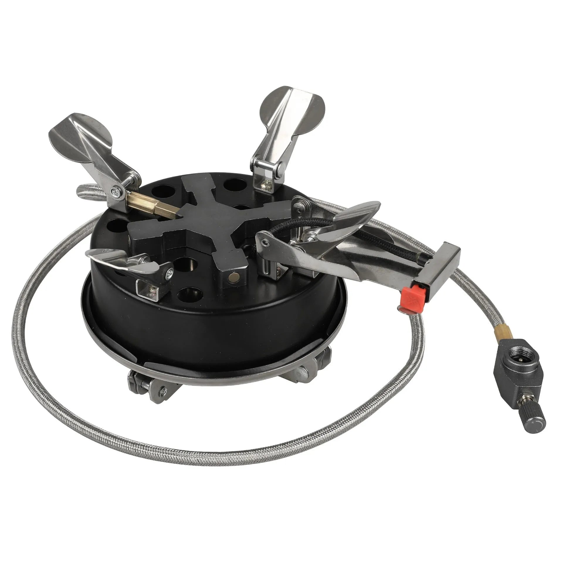 Silver stainless steel portable split stove with copper fittings and 100cm hose for outdoor cooking