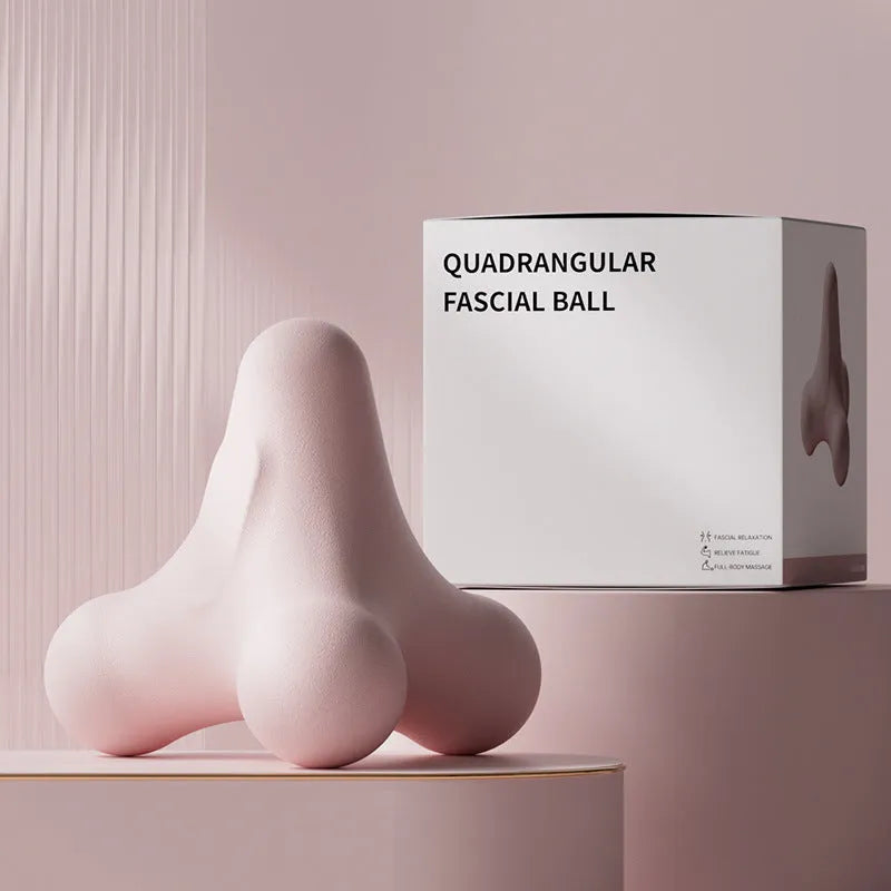 Quadrangle fascia massage ball in Falling Cherry Powder, TPE, 7.5cm width, 6.8cm height, 82g, for acupoint massage.
