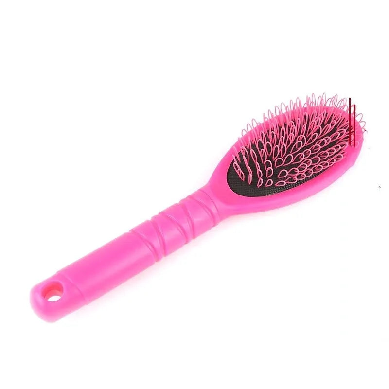 Black and pink ring tooth plastic comb for hair extensions, shown with measurements.