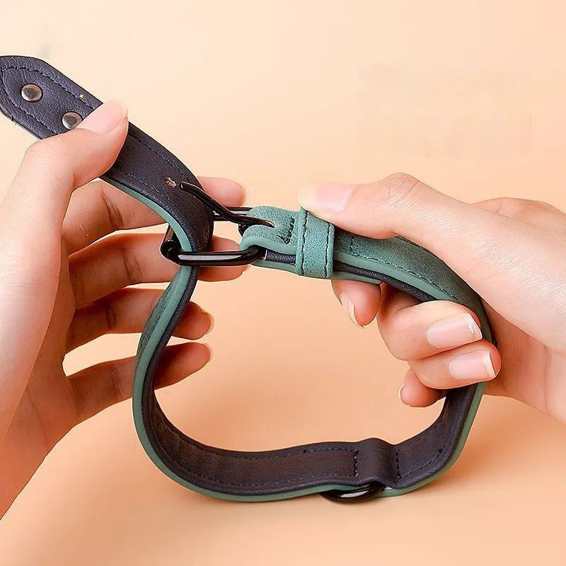 Adjustable dog collar in multiple colours with double-layer PU and microfiber construction