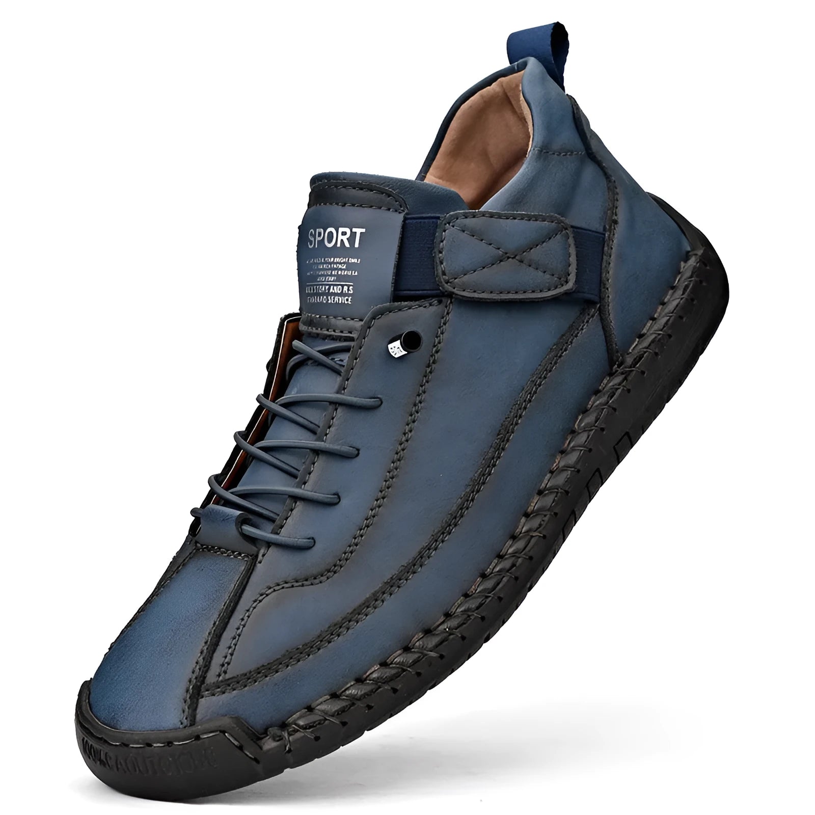Men's mid-top Martin boots in multiple colours with elastic band and tooling stitching detail.