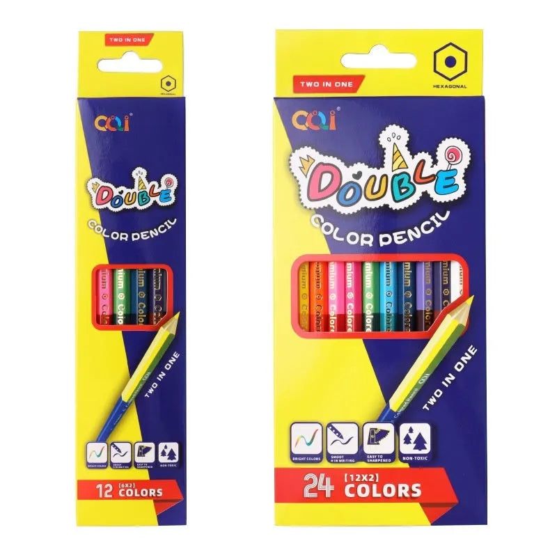 Wooden colour pencil set with double head brush tips in 12 or 24 colour options