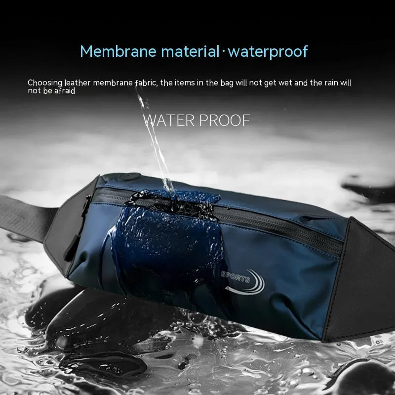 Men's blue waterproof Oxford polyester waist bag with adjustable strap and zip