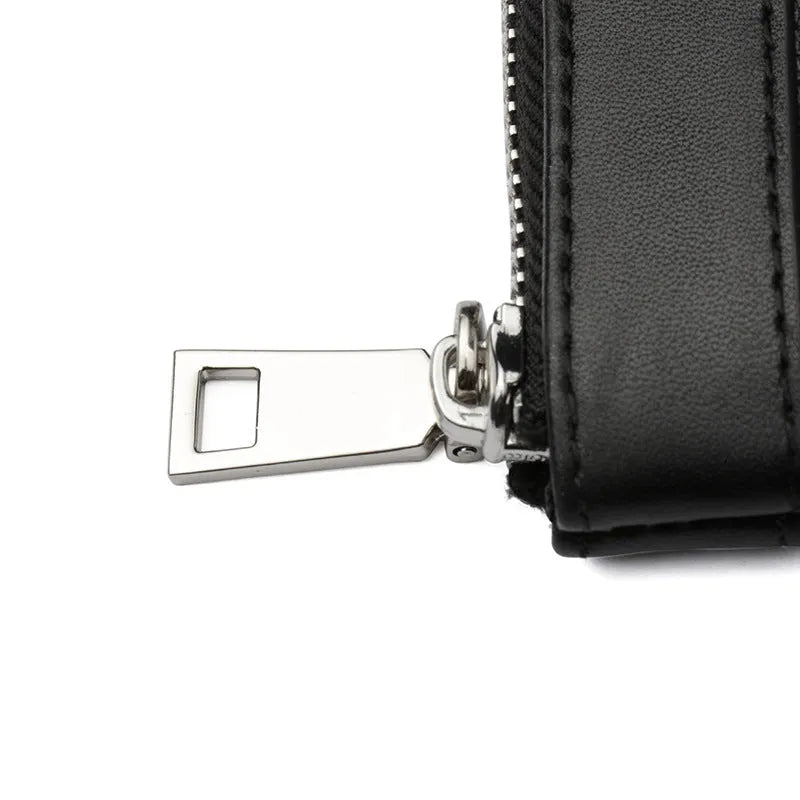 Men's black leather plaid clutch wallet made from genuine cowhide leather