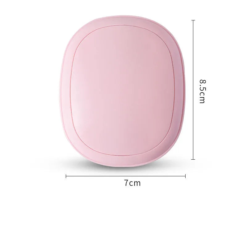Compact USB hand warmer in pebble shape with single side heating, available in pink blue green beige colours