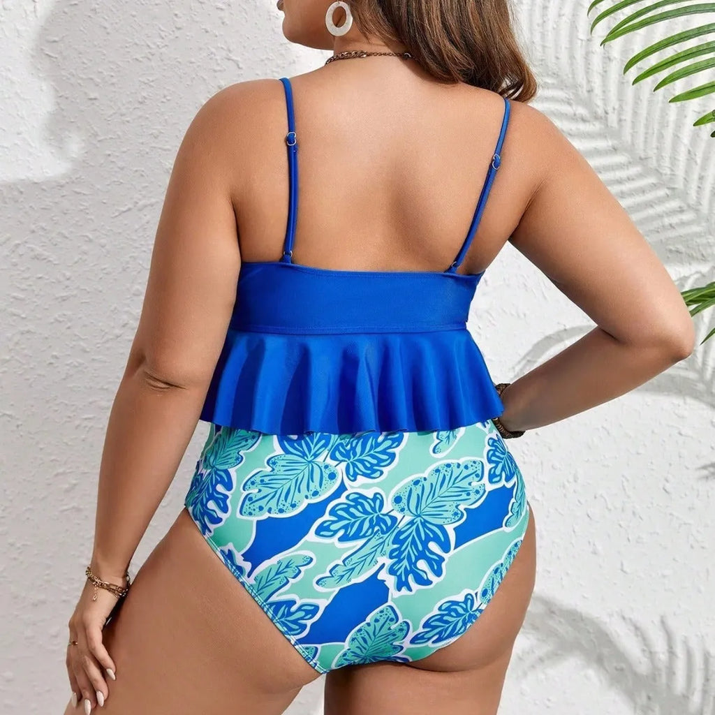 Blue plus size bikini separates with briefs-style shorts for sizes 0XL to 4XL