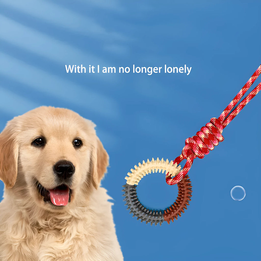 43cm colourful braided rope dog toy with knot sections for chewing and teeth cleaning