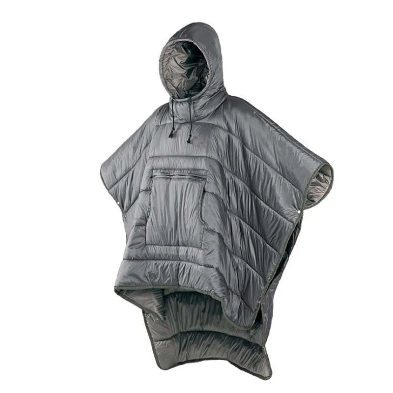 Army Green adult wearable cloak sleeping bag unfolded showing 200x140cm size