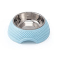 Stainless steel pet bowl with non-slip base in blue, green, or pink options, 19cm diameter
