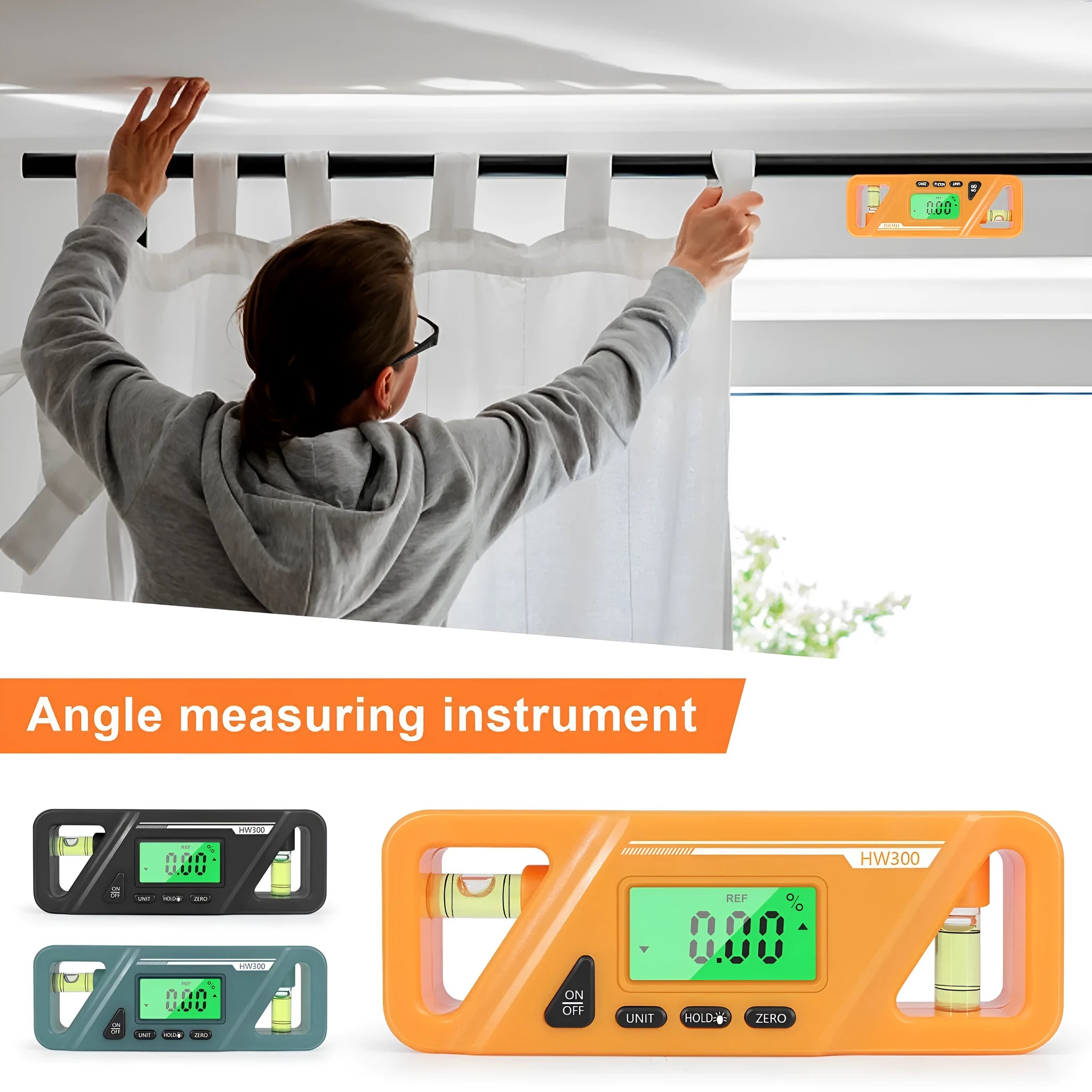 Black digital inclinometer level meter with magnetic base and LCD display showing angle measurement.