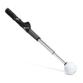 A telescopic golf swing simulator trainer in stainless steel, shown in black, blue, and red colour options.