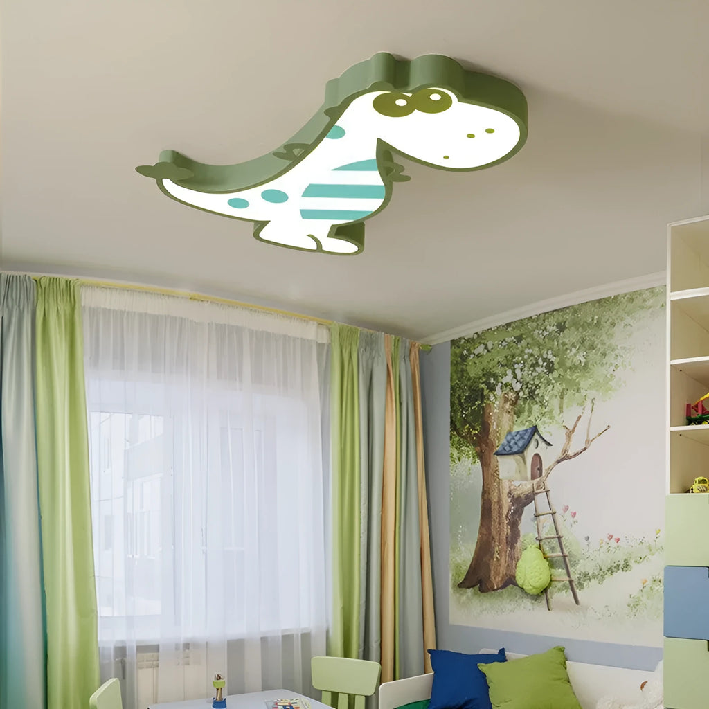 Cartoon dinosaur ceiling light with aluminium body and PVC shade, 48cm diameter