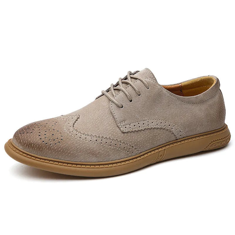 Men's genuine leather business formal shoes in black with lace-up design and rubber sole