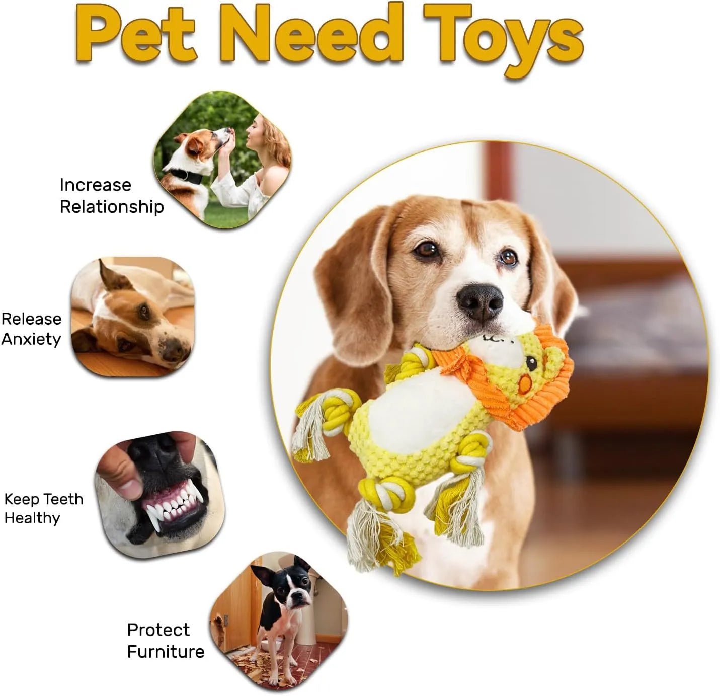Lion and monkey plush squeaky dog toys bundle for medium and large dogs