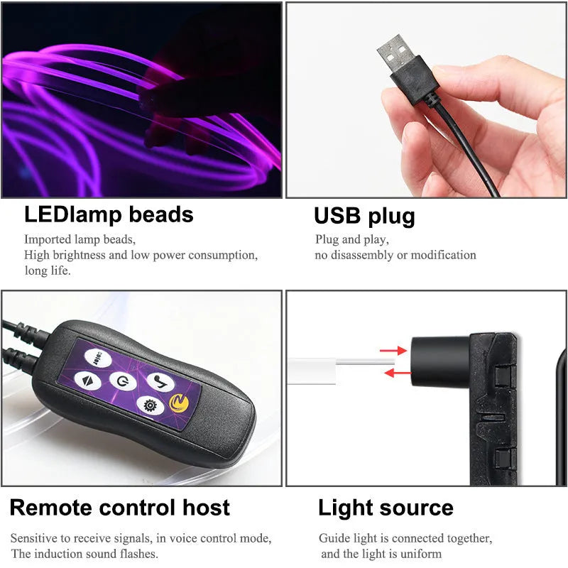Car LED atmosphere light with USB connection for centre console and instrument panel colour changing illumination