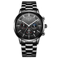Men's waterproof quartz sports watch with 12mm thickness in black and rose red gold colour option