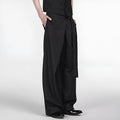 Black straight-leg trousers with adjustable waist and single pleat detail in Tencel cotton fabric