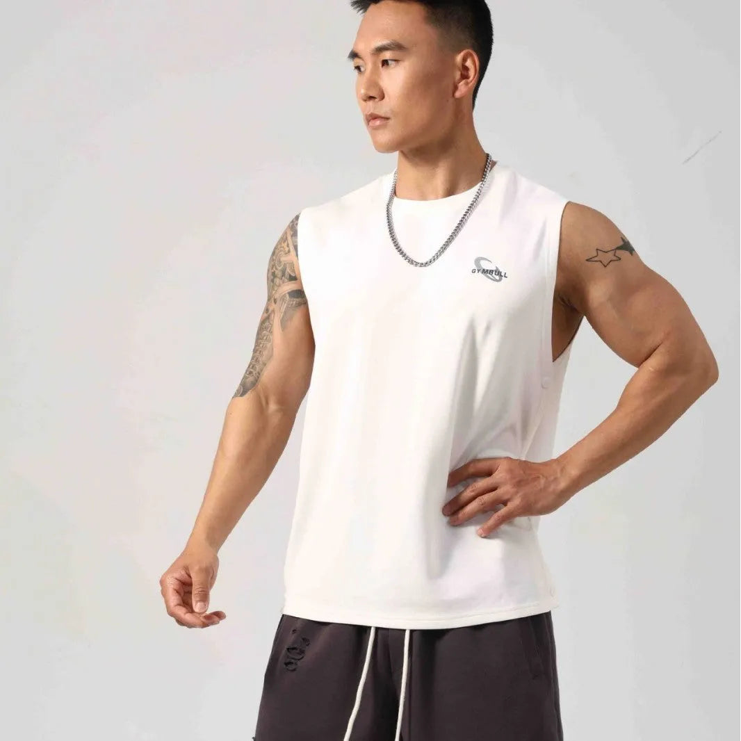 Korean style men's fitness vest with hidden side hooks and loose cotton construction
