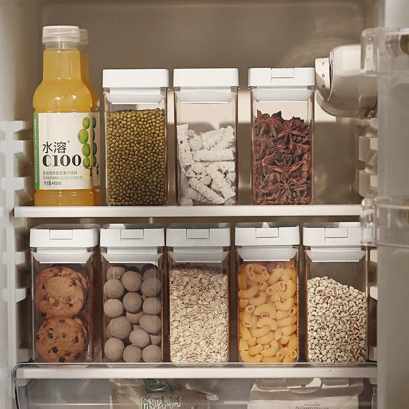 White Japanese-style transparent plastic grain storage container with 400ml capacity