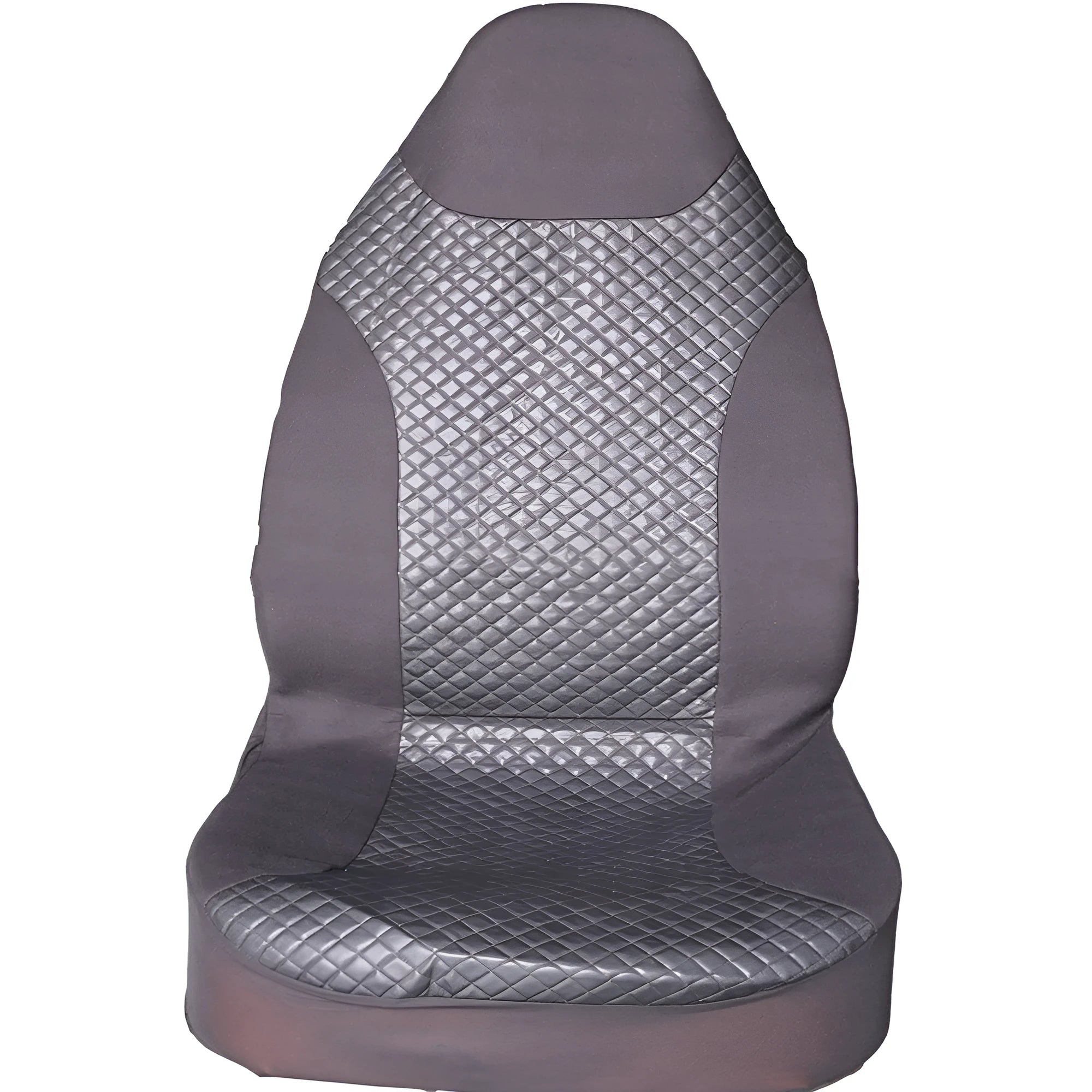 Black quilted polyurethane car seat cover for front seats with plastic attachment hooks