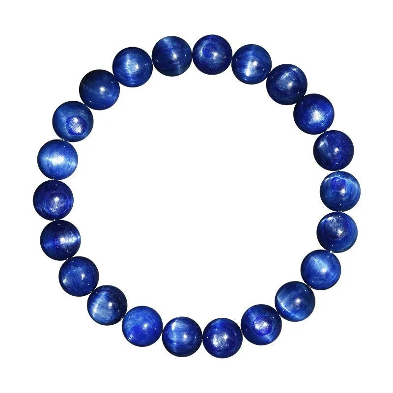 Natural blue crystal ball bracelet with spherical beads and traditional Ruyi charm, available in multiple sizing options