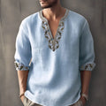 British-style short sleeve pullover shirt with 3D printed stripes on bamboo hemp fabric.