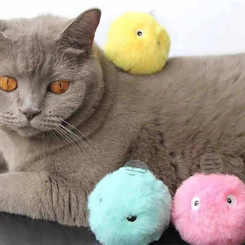Interactive cat toy ball in blue, pink or yellow with 55mm diameter and smart trigger for animal sounds