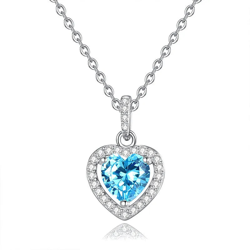 Women's sterling silver heart pendant necklace with natural gemstone on cross chain